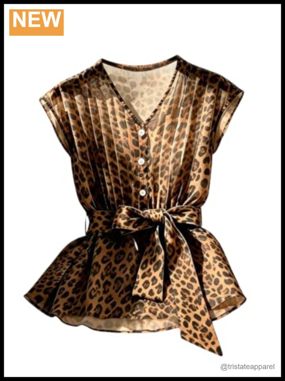 Chiffon Cheetah Print Peplum Babydoll Top Cap Sleeve Blouse